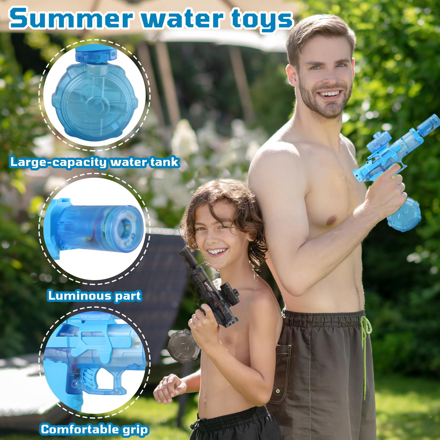 Pistola de água eléctrica com luzes interactivas - Brinquedo de verão de alta capacidade para crianças ao ar livre