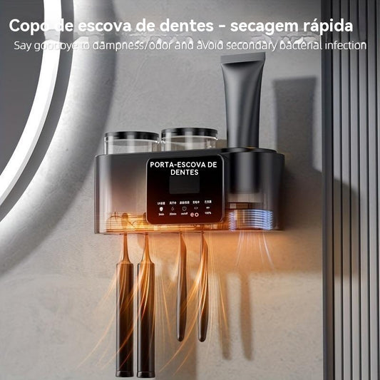 Suporte de Escova e Pasta com Esterilização – Higiene Completa para Sua Rotina Diária