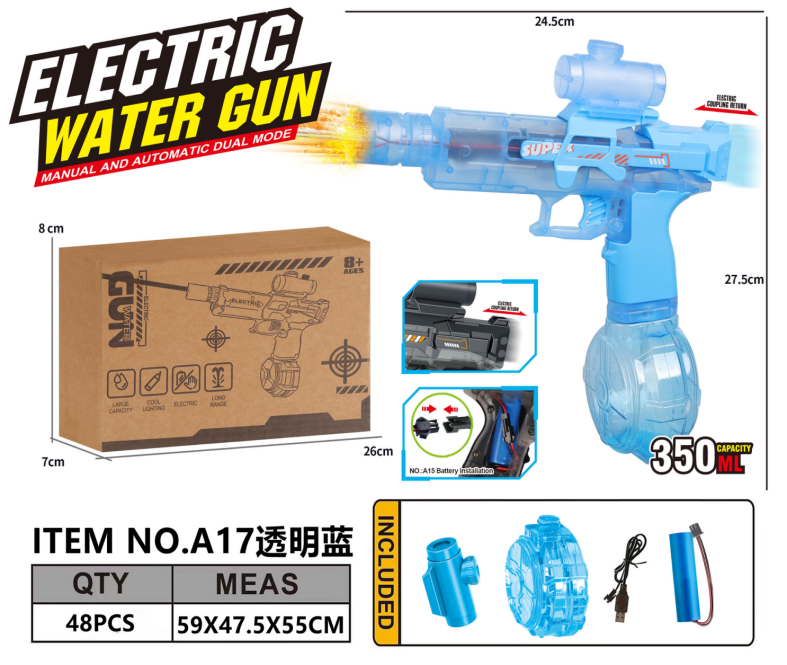 Pistola de água eléctrica com luzes interactivas - Brinquedo de verão de alta capacidade para crianças ao ar livre