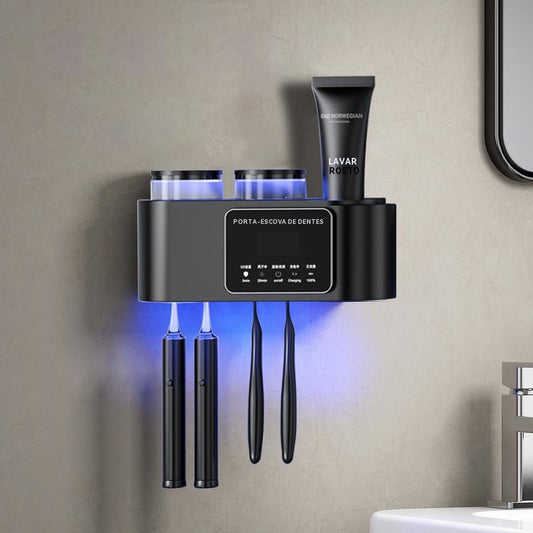 Suporte de Escova e Pasta com Esterilização – Higiene Completa para Sua Rotina Diária